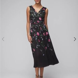 WHBM Gorgeous Sleeveless V Neck Floral Black Dress. NWOT